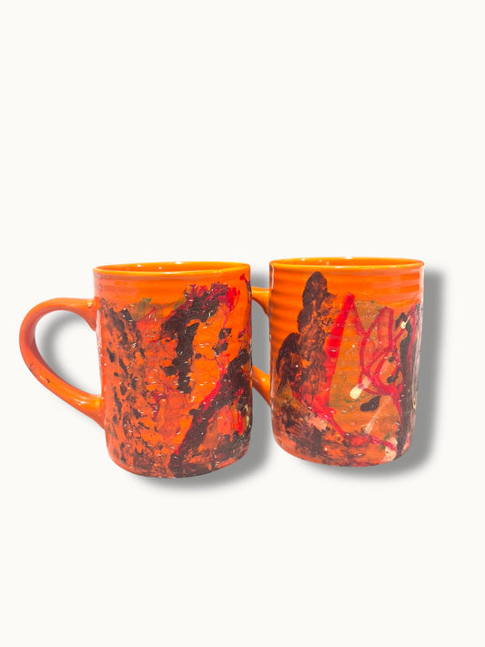 Orange Mug Set Abstract